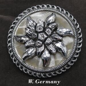 West Germany Floral Scarf Clip, Lucite Background, Mid-century, 1 3/8 Inches